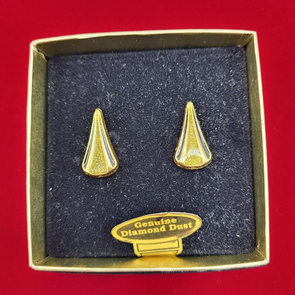 Vtg Earrings Van Doran Genuine Diamond Dust Gold Tone Elegant Teardrop Design